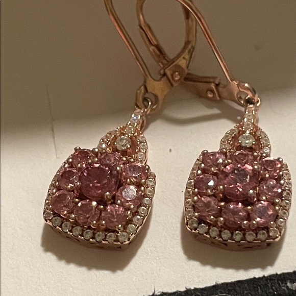 Genuine Pink & White Topaz/Rose Gold Over 925Earrings